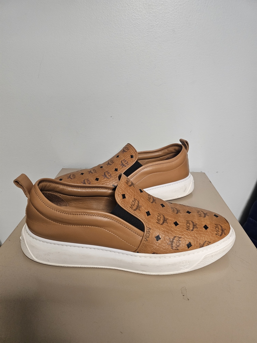 MCM Tan Logo-Print Slip-On Sneakers Size 10/43